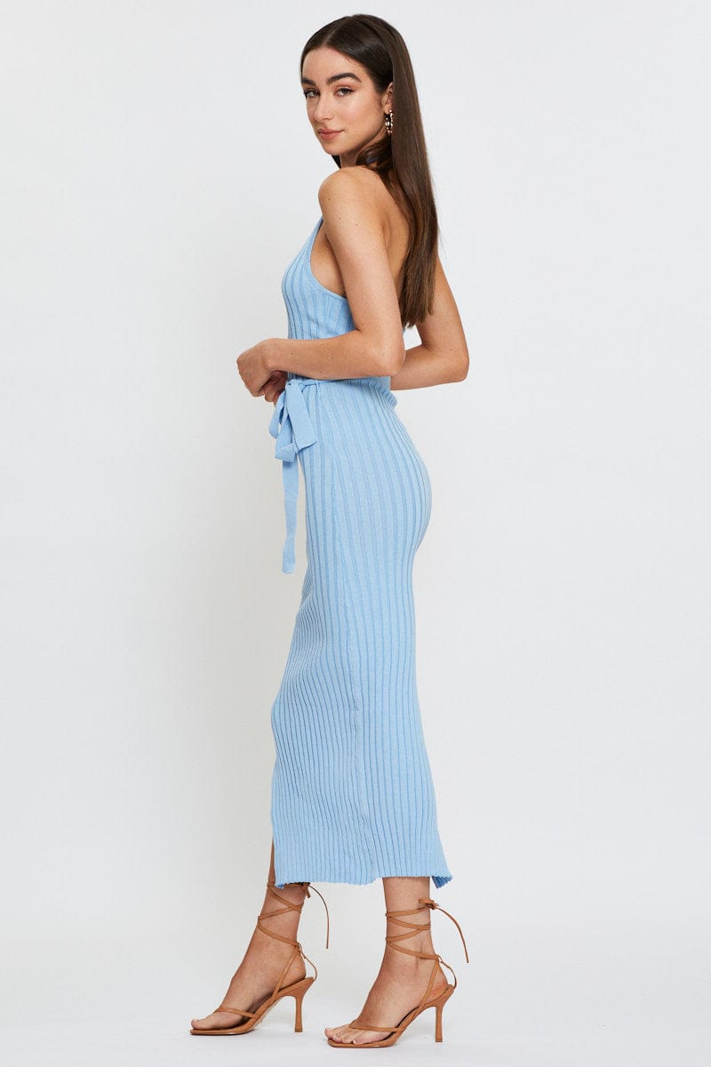 BODYCON DRESS Blue Bodycon Dress Maxi Knit for Women by Ally