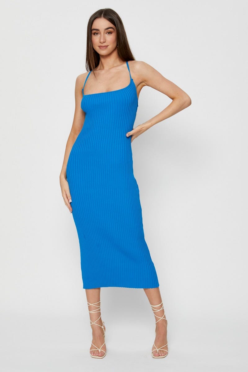 BODYCON DRESS Blue Knit Dress Bodycon for Women by Ally