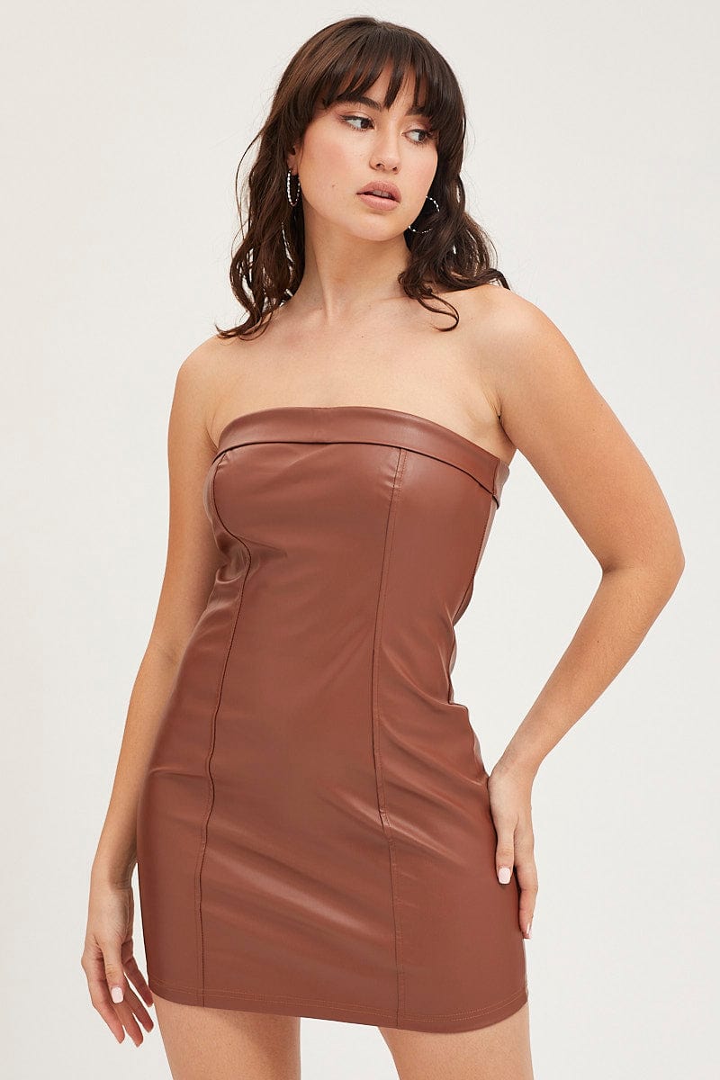 BODYCON DRESS Brown Bodycon Dress Sleeveless Mini for Women by Ally