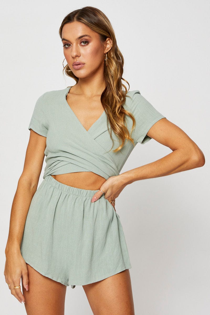 BODYCON DRESS Camel Playsuit V Neck for Women by Ally