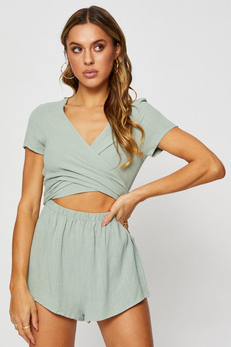 BODYCON DRESS Camel Playsuit V Neck for Women by Ally