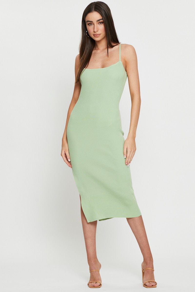 BODYCON DRESS Green Knit Dress Bodycon for Women by Ally