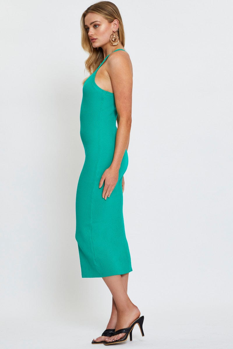 BODYCON DRESS Green Knit Dress Midi for Women by Ally