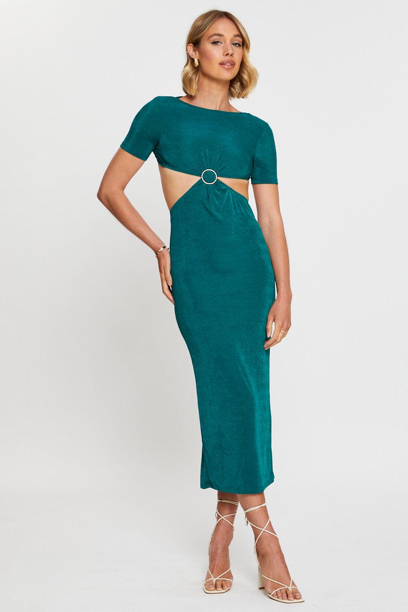 BODYCON DRESS Green Maxi Dress Bodycon for Women by Ally