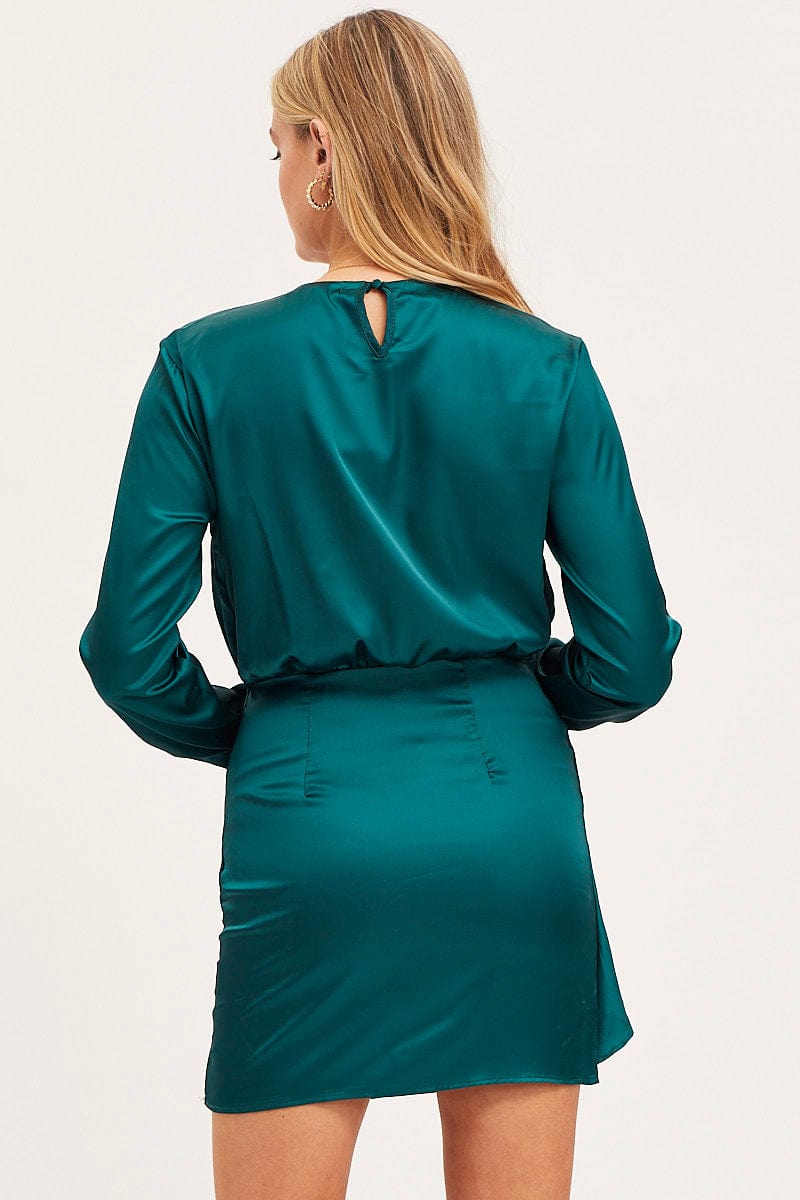 Women's Green Mini Dress Long Sleeve Evening | Ally Fashion Women's Green Mini Dress Long Sleeve Evening | Ally Fashion