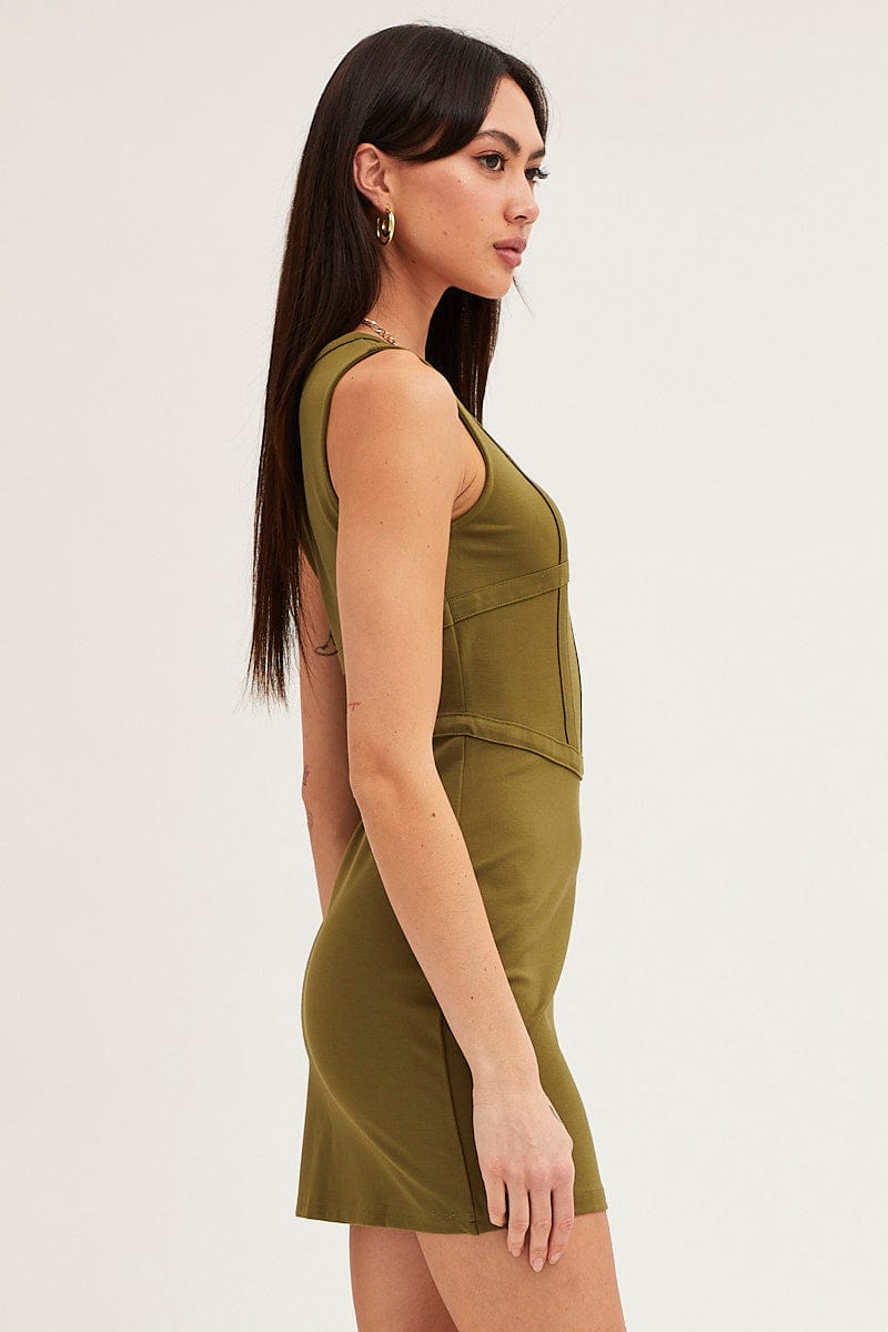 BODYCON DRESS Green Mini Dress Sleeveless Corset Detail Bodycon for Women by Ally