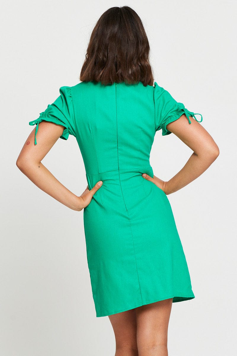 Women's Green Mini Dress V Neck | Ally Fashion Women's Green Mini Dress V Neck | Ally Fashion