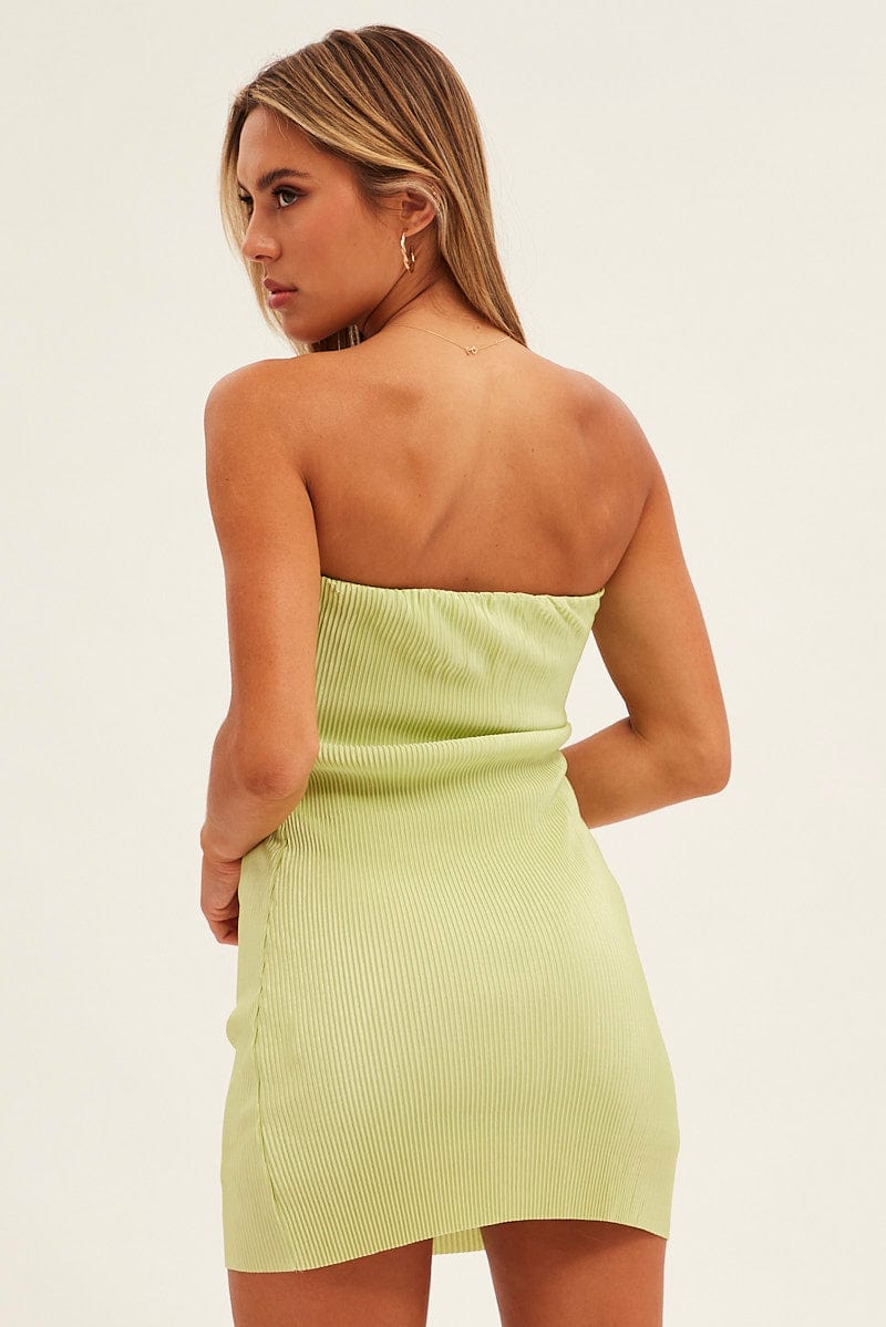 BODYCON DRESS Green Plisse Dress Mini Bandeau for Women by Ally
