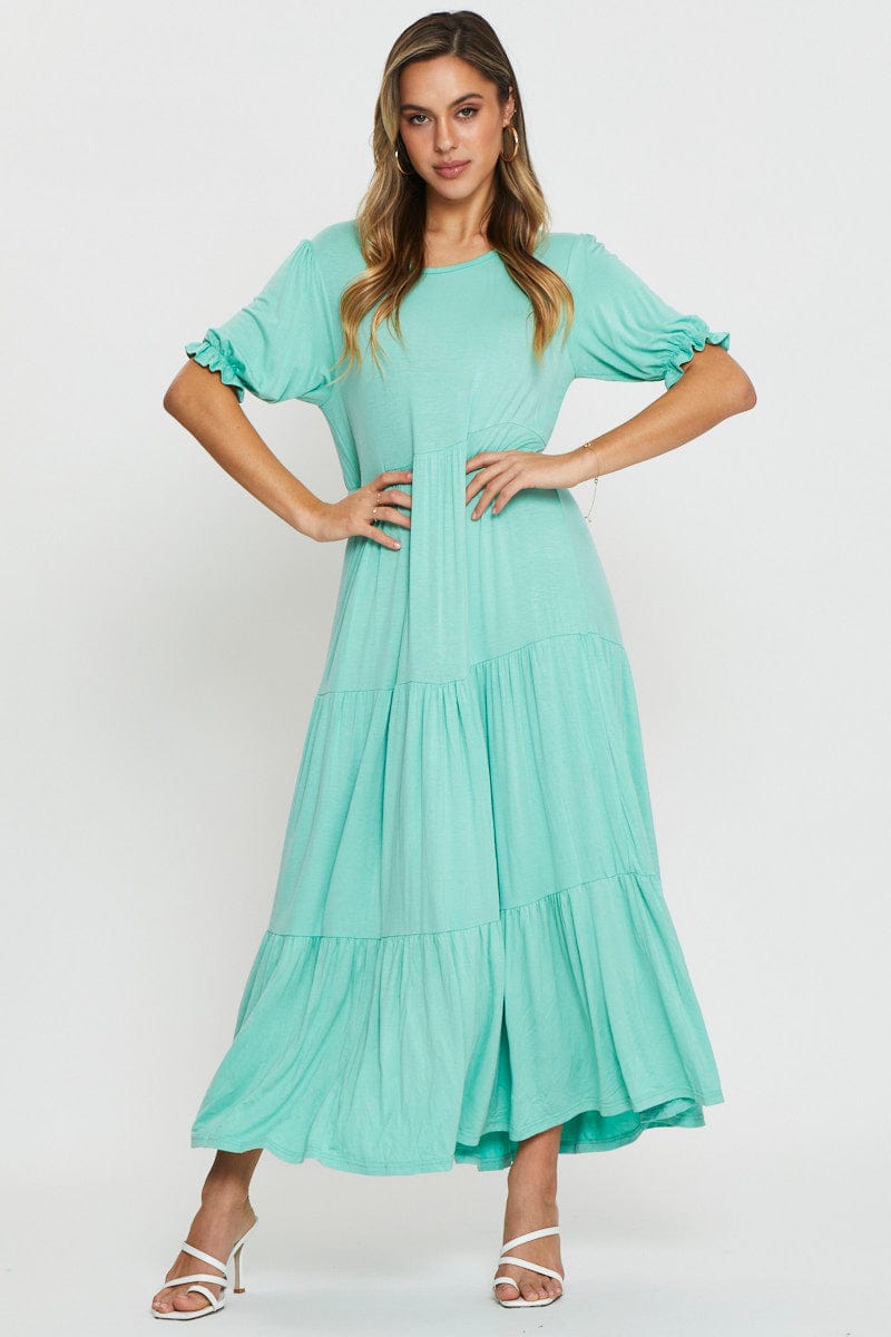 Women’s Green Tiered Maxi Dress | Ally Fashion