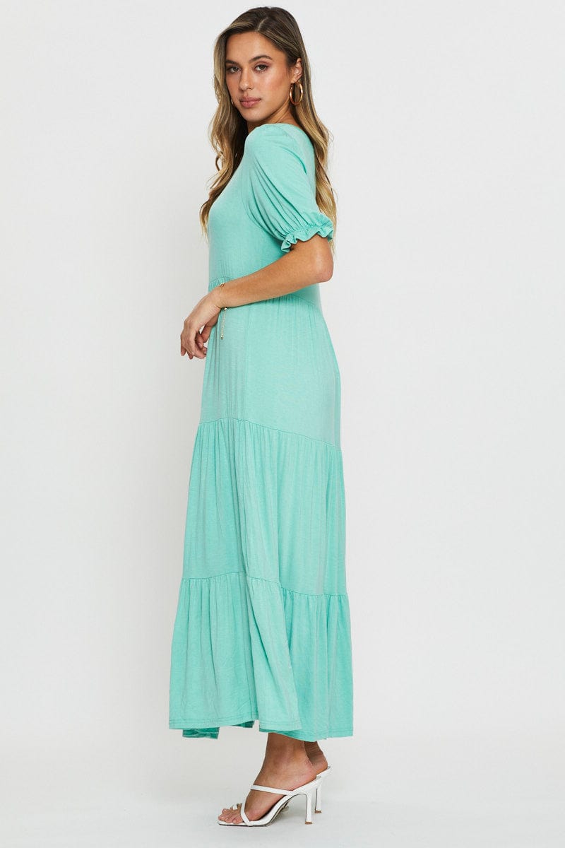 BODYCON DRESS Green Tiered Maxi Dress for Women by Ally