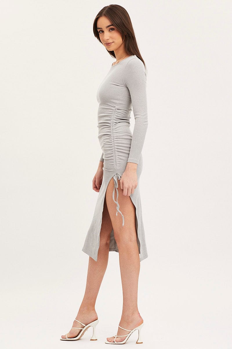 Women's Grey Midi Dress Long Sleeve Bodycon | Ally Fashion Women's Grey Midi Dress Long Sleeve Bodycon | Ally Fashion