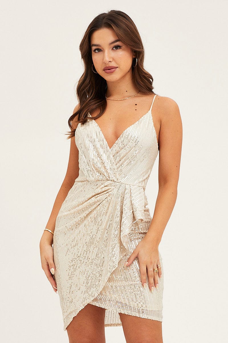 BODYCON DRESS Nude Sequin Mini Dress for Women by Ally