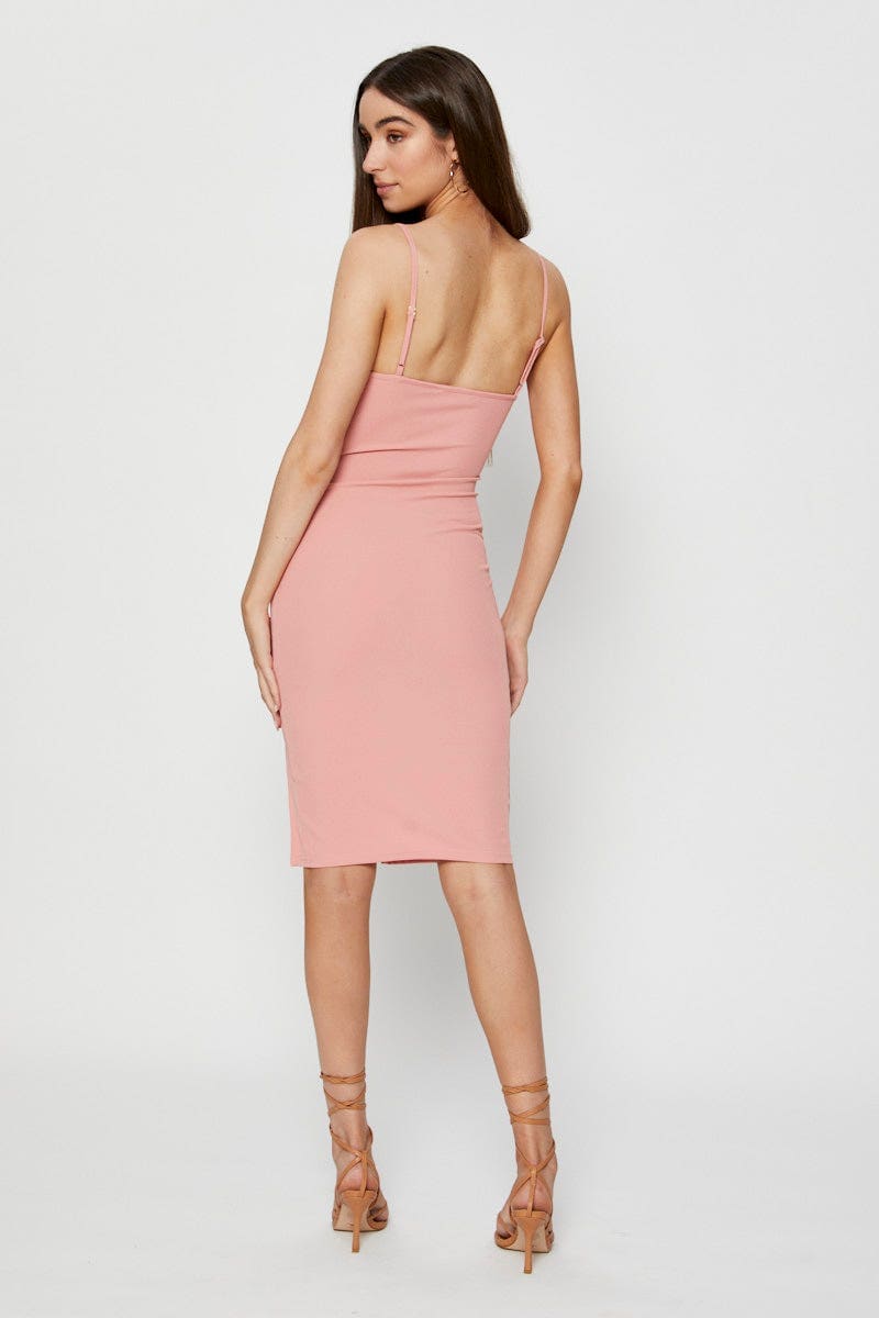 BODYCON DRESS Pink Bodycon Dress Sleeveless Square Neck for Women by Ally