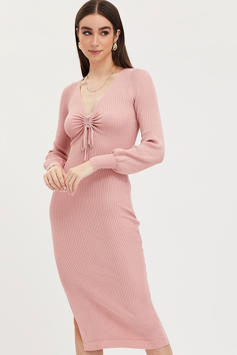 BODYCON DRESS Pink Knit Dress Evening Midi for Women by Ally