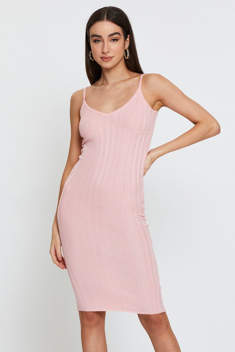 BODYCON DRESS Pink Midi Dress Knit for Women by Ally