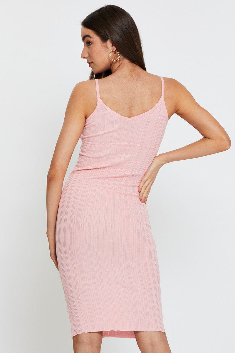 BODYCON DRESS Pink Midi Dress Knit for Women by Ally