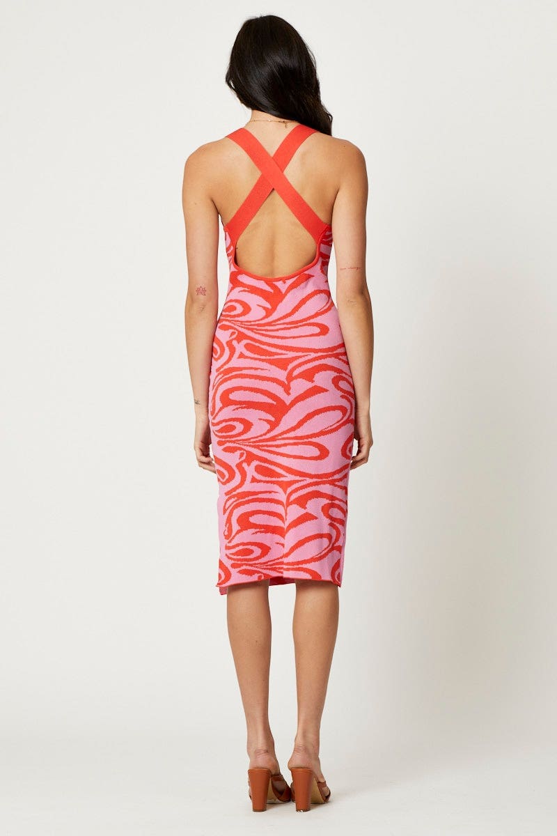 BODYCON DRESS Print Knit Dress Midi for Women by Ally