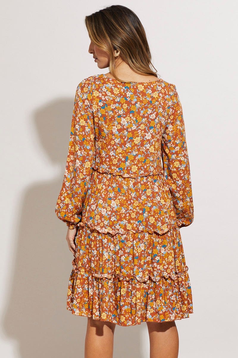 BODYCON DRESS Print Mini Dress Long Sleeve for Women by Ally