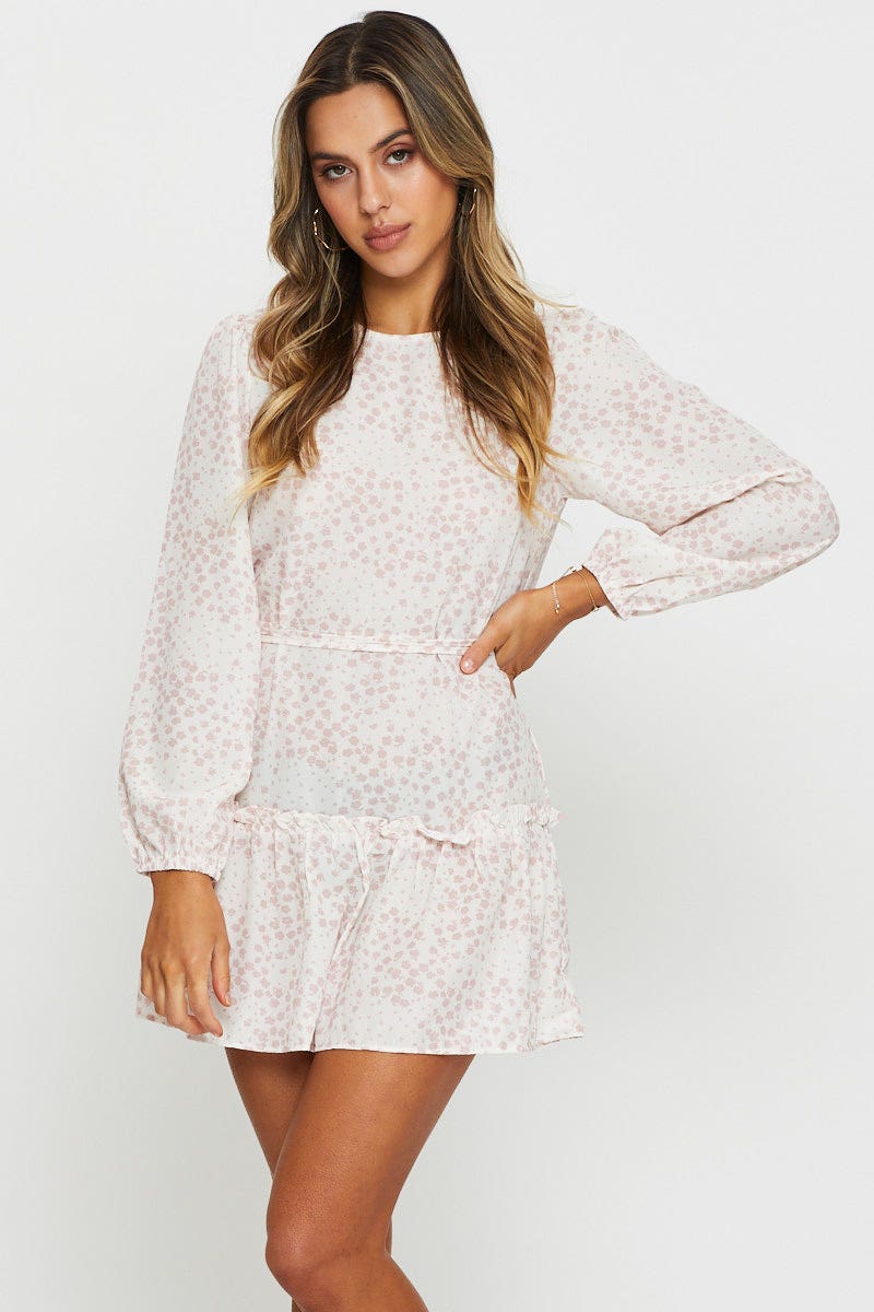 BODYCON DRESS Print Mini Dress Long Sleeve for Women by Ally