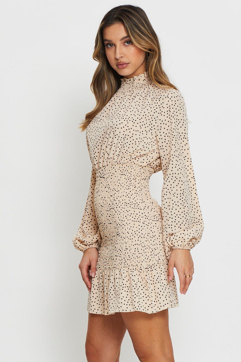 BODYCON DRESS Print Mini Dress Long Sleeve for Women by Ally