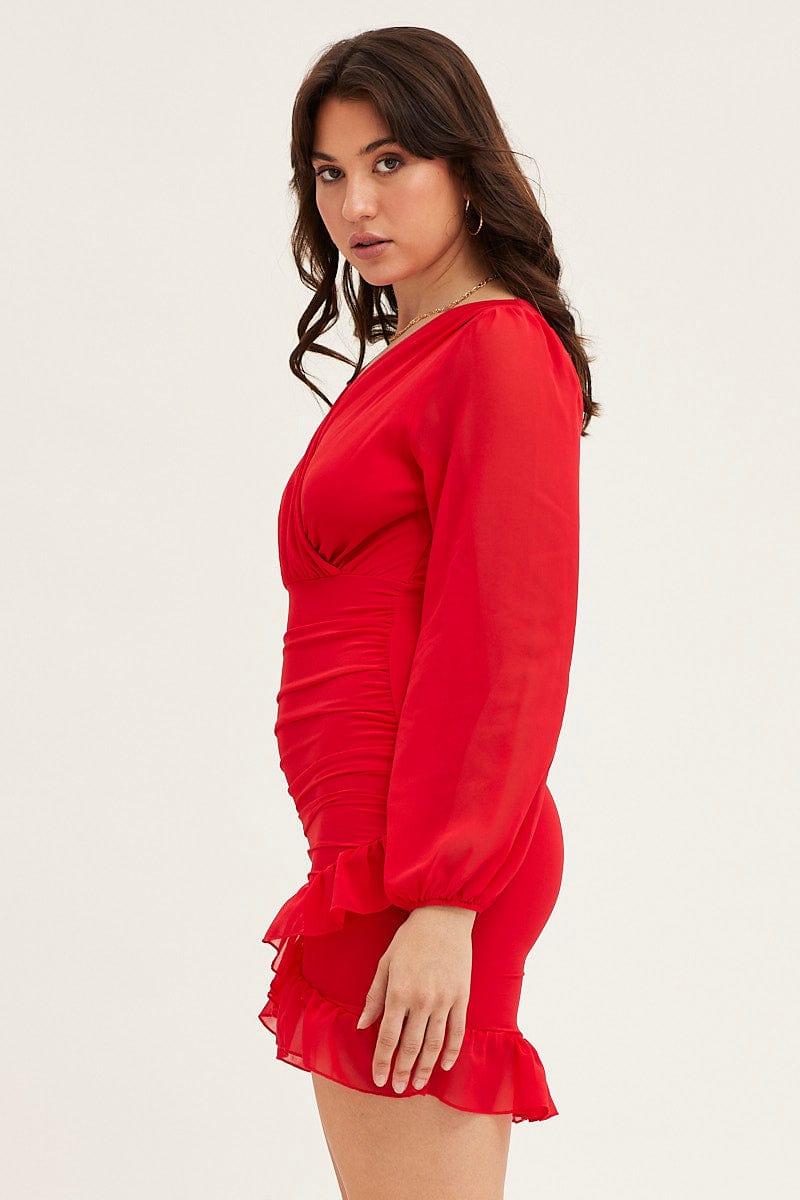 red long sleeve bodycon dress Women's Red Long Sleeve Party Bodycon Dress