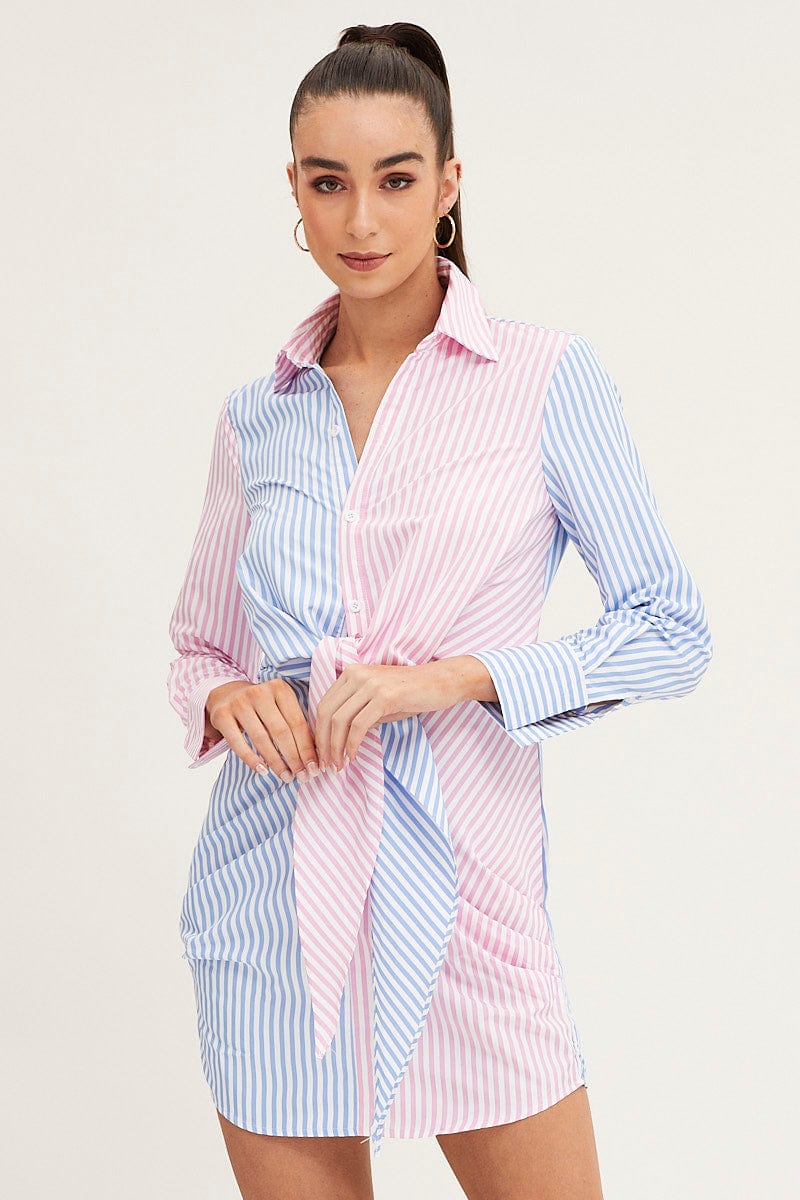 BODYCON DRESS Stripe Shirt Dress Long Sleeve for Women by Ally