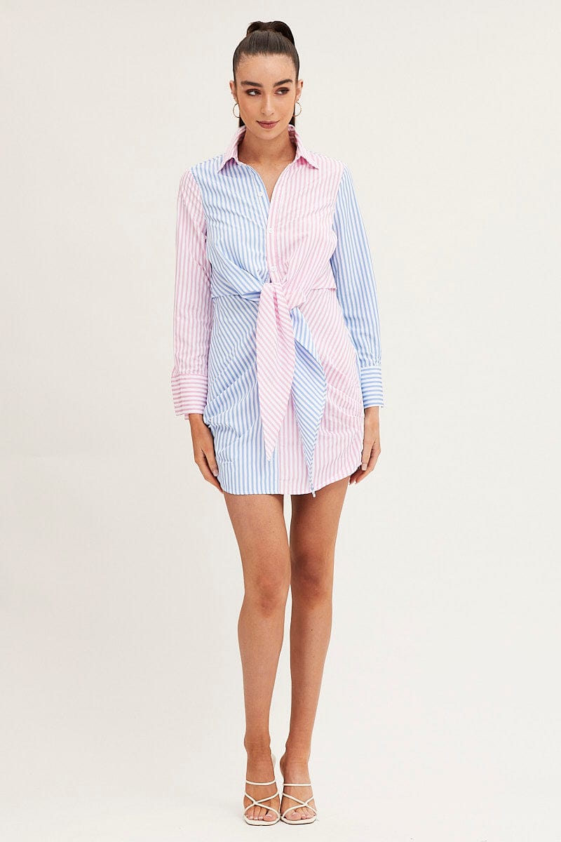 Women's Stripe Shirt Dress Long Sleeve Ally Fashion