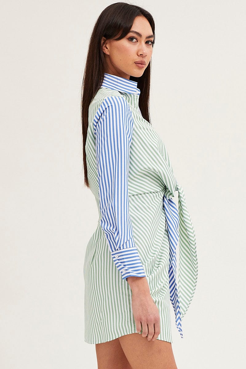 BODYCON DRESS Stripe Shirt Dress Long Sleeve Mini for Women by Ally