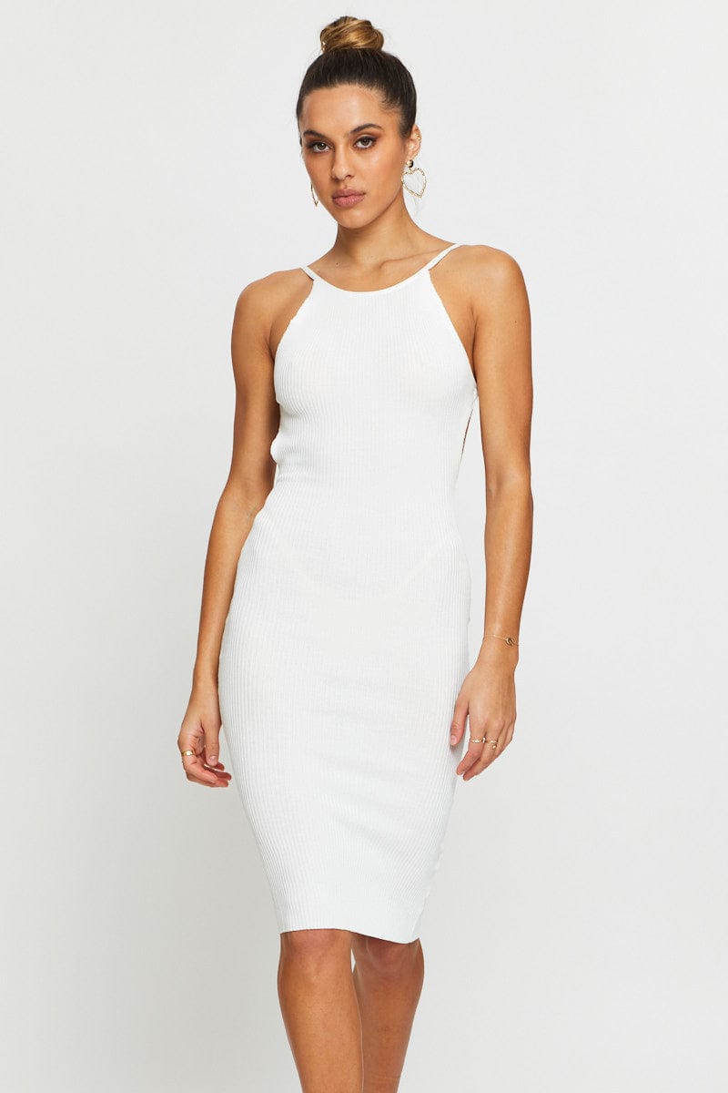 BODYCON DRESS White Bodycon Dress Knit for Women by Ally