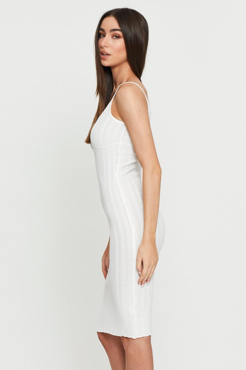 BODYCON DRESS White Midi Dress Knit for Women by Ally