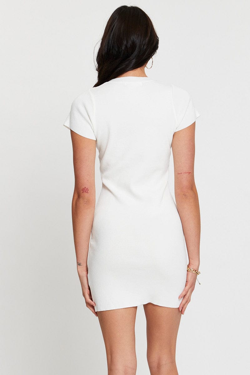 BODYCON DRESS White Mini Dress Short Sleeve Bodycon for Women by Ally