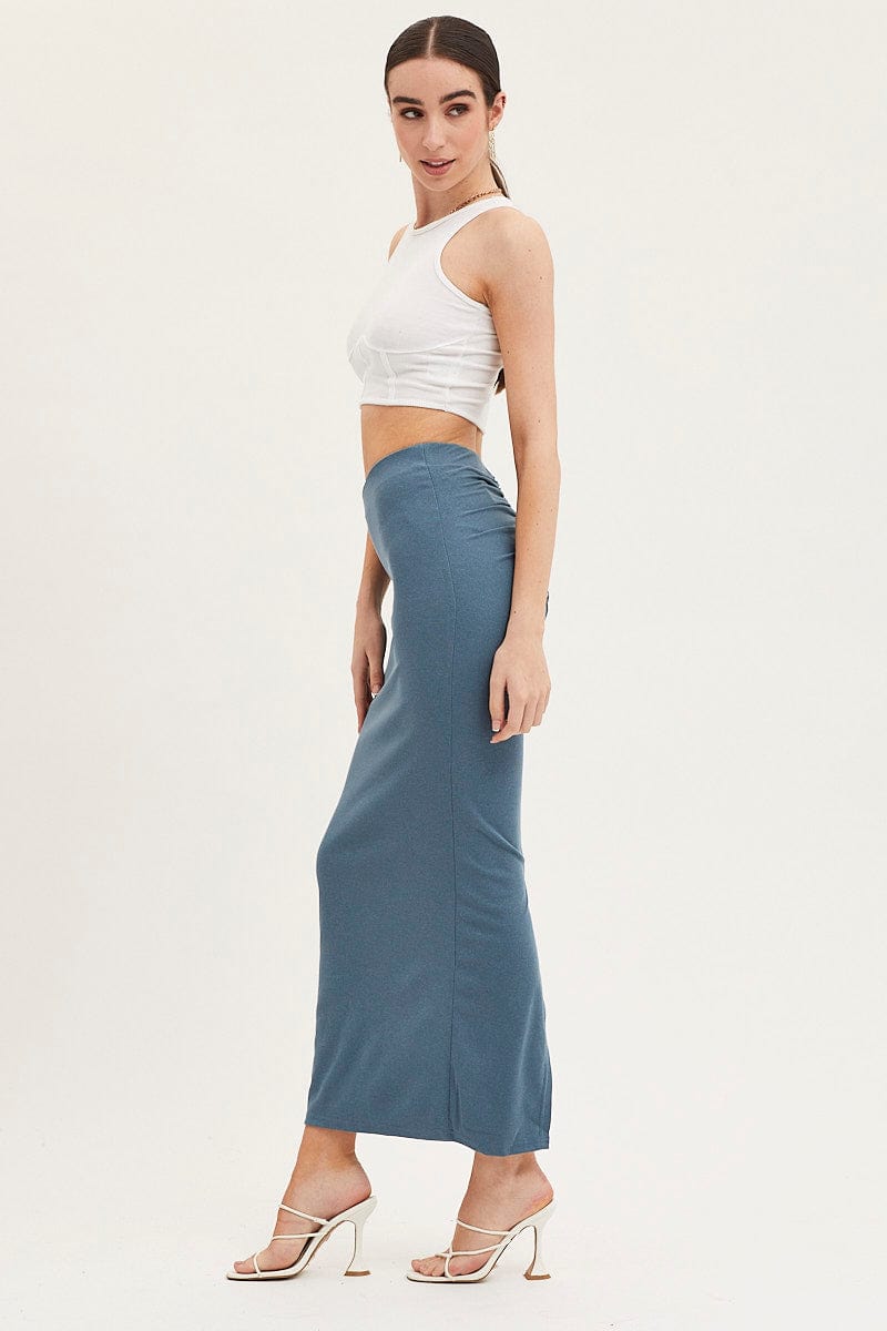 Women's Blue Maxi Skirt High Rise Pencil Ally Fashion