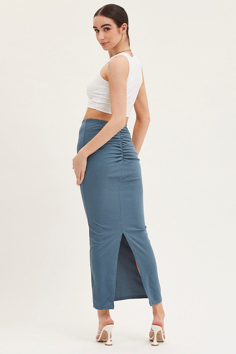 BODYCON SKIRT Blue Maxi Skirt High Rise Pencil for Women by Ally