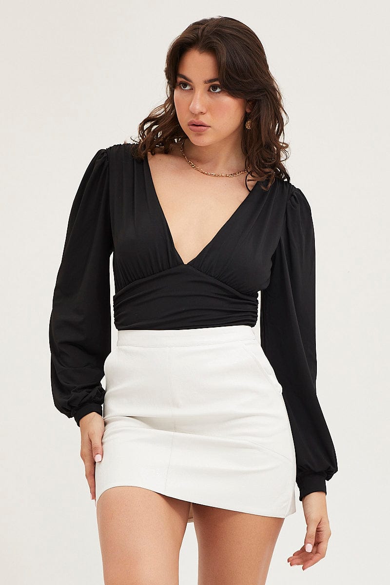 Black Bodysuit Puff-Sleeve from Ally Fashion