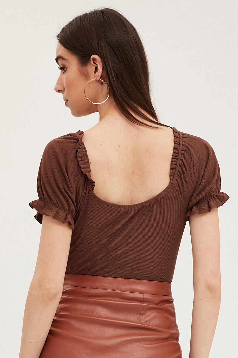 BODYSUIT Brown Bodysuit Short Sleeve for Women by Ally