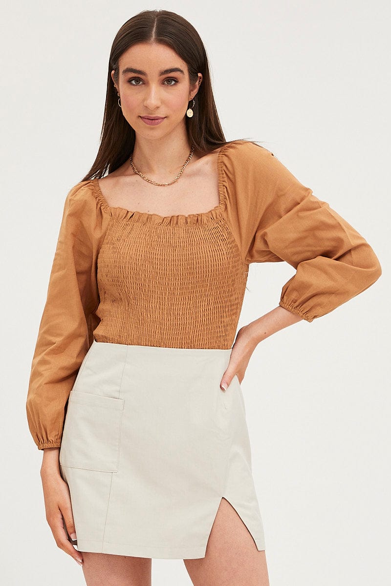 Brown Bodysuit Top Long-Sleeve from Ally Fashion