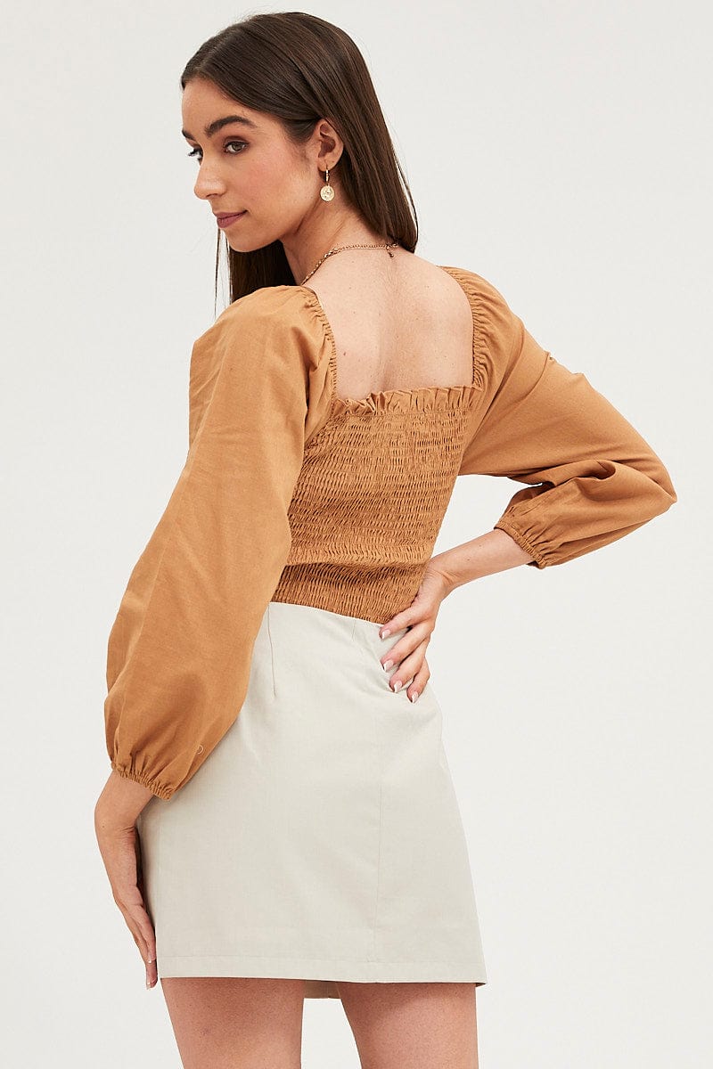 BODYSUIT Brown Bodysuit Top Long Sleeve for Women by Ally