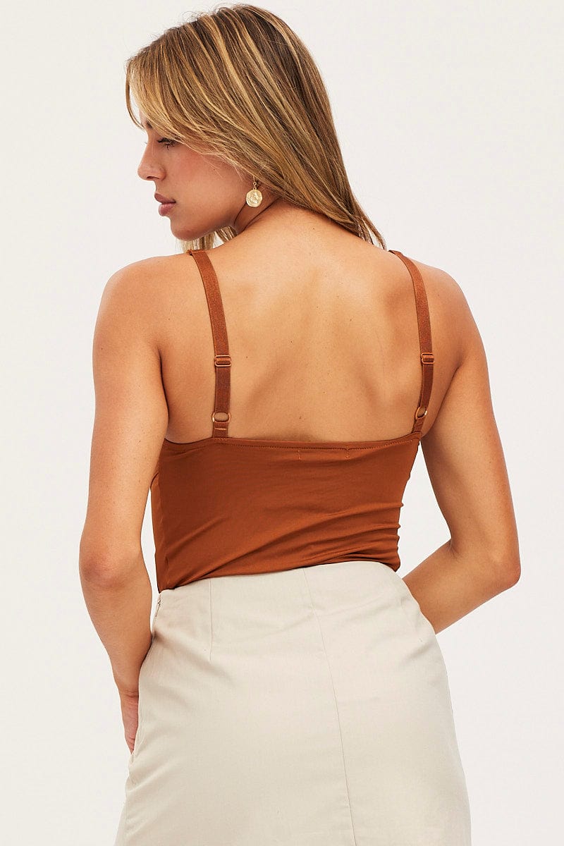 BODYSUIT Brown Bust Detail Bodysuit for Women by Ally