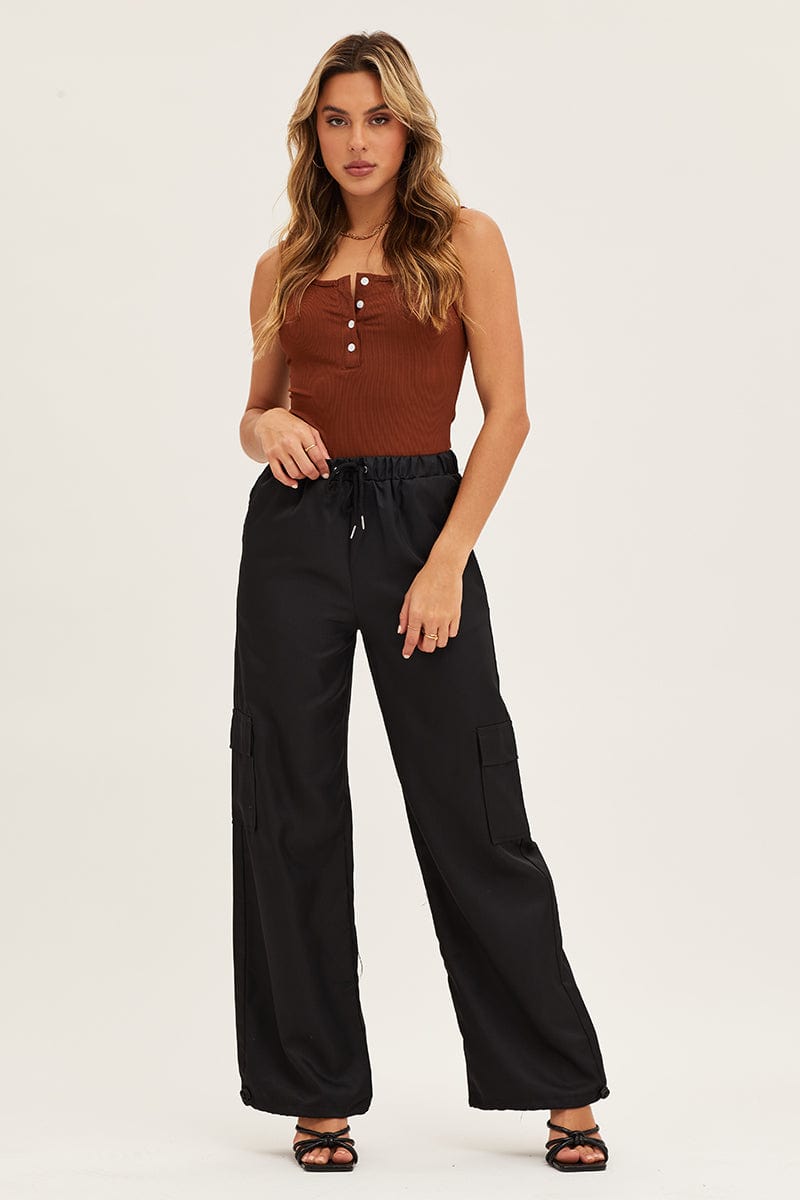 BODYSUIT Brown Button Front Rib Bodysuit for Women by Ally