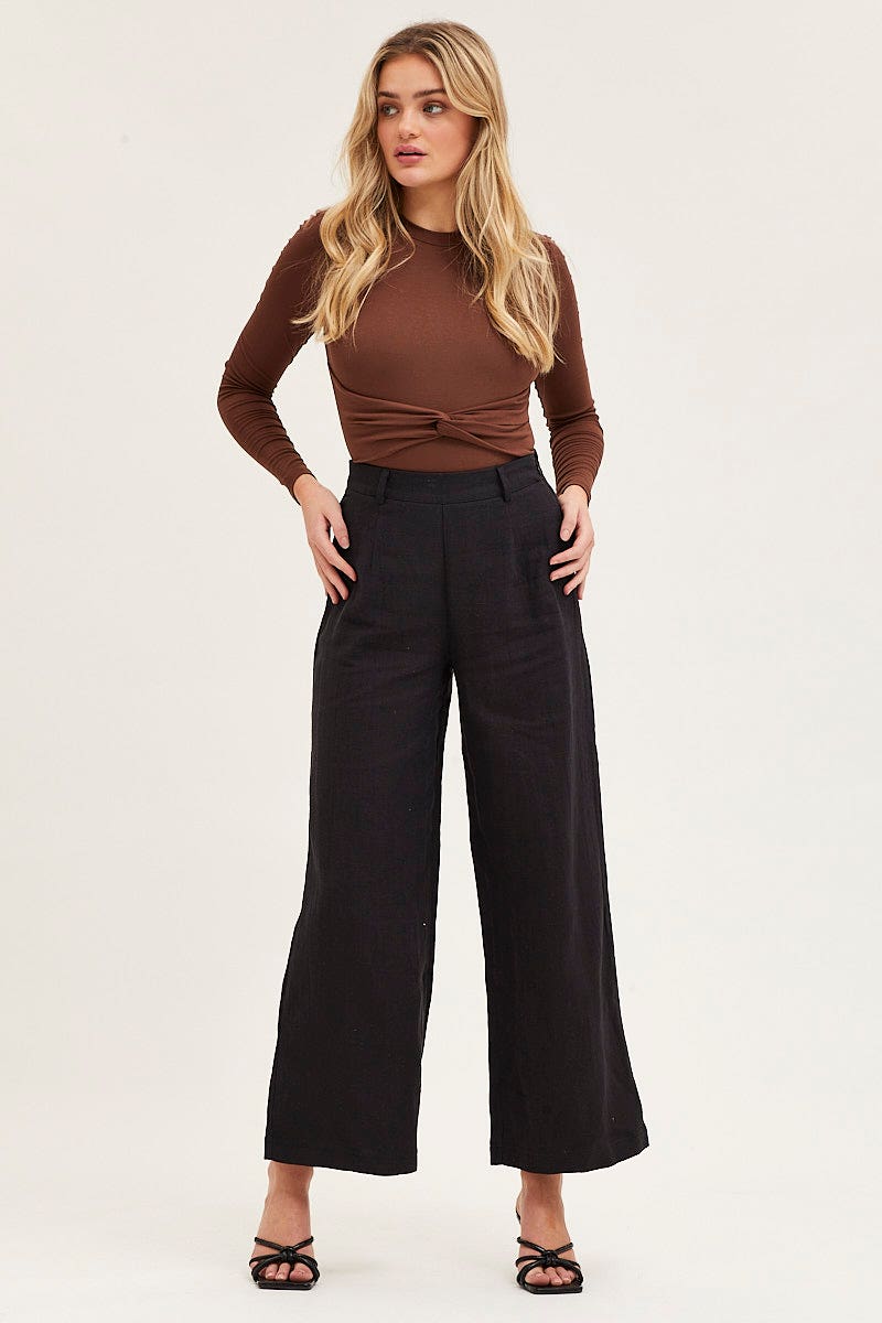 BODYSUIT Brown Long Sleeve Jersey Twist Front Bodysuit for Women by Ally
