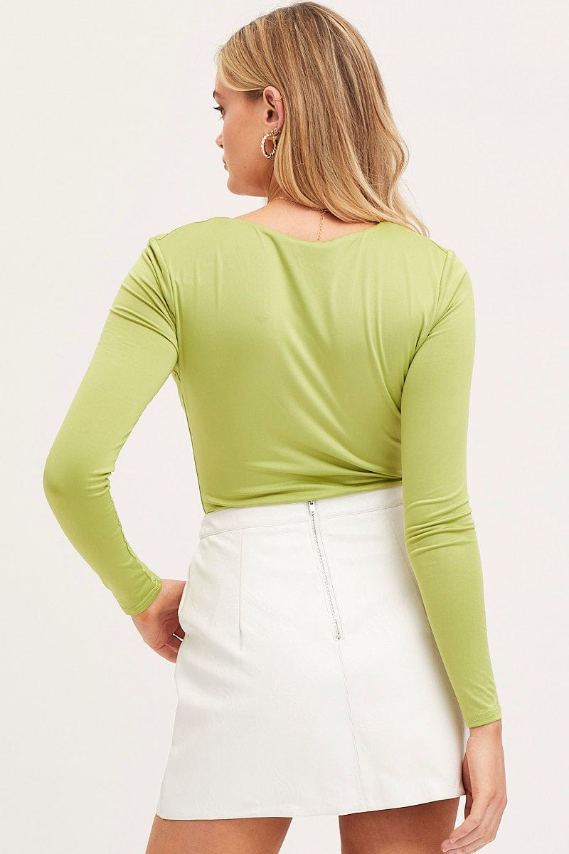BODYSUIT Green Ring Detail Bodysuit Long Sleeve for Women by Ally