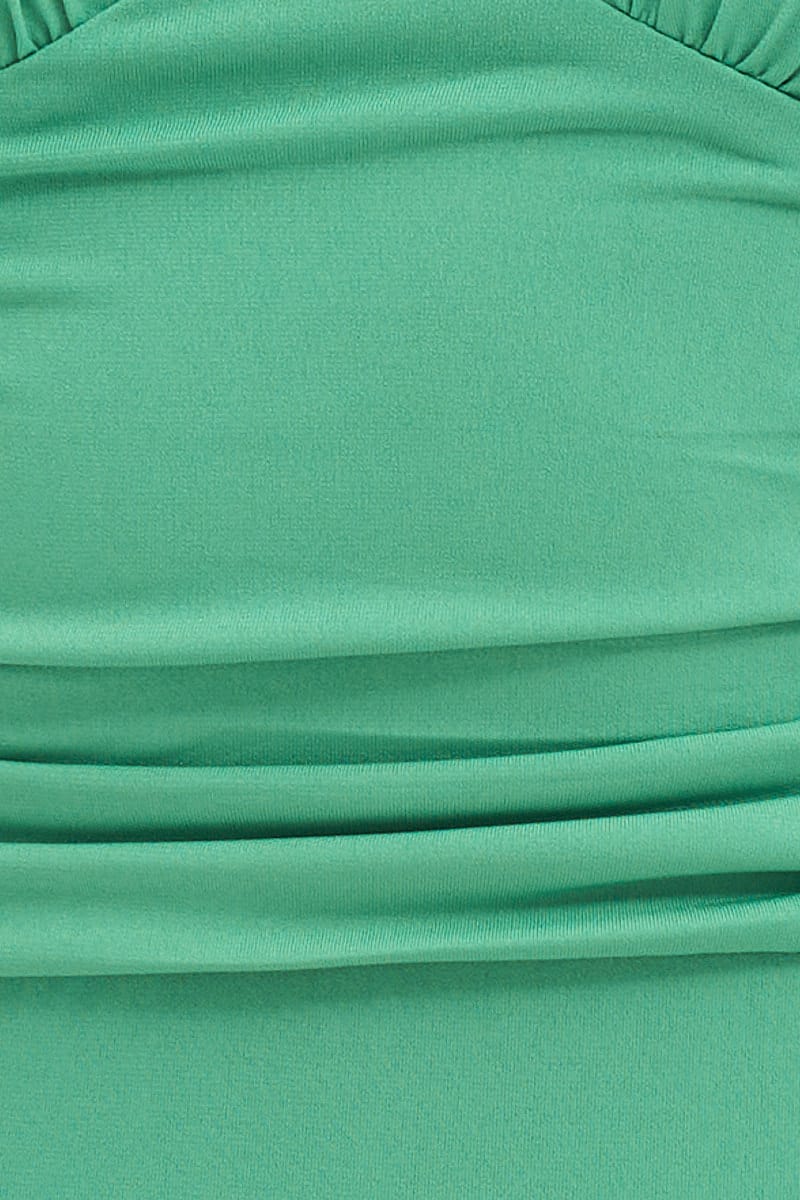 BODYSUIT Green V Neck Front Ruched Waist Bodysuit for Women by Ally