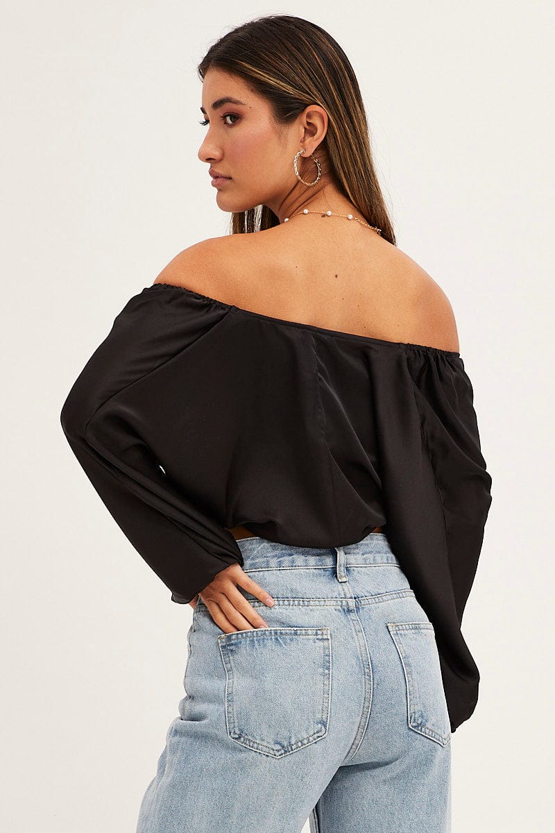 BOLERO Black Bolero 3/4 Sleeve Tie Front Crop Satin for Women by Ally