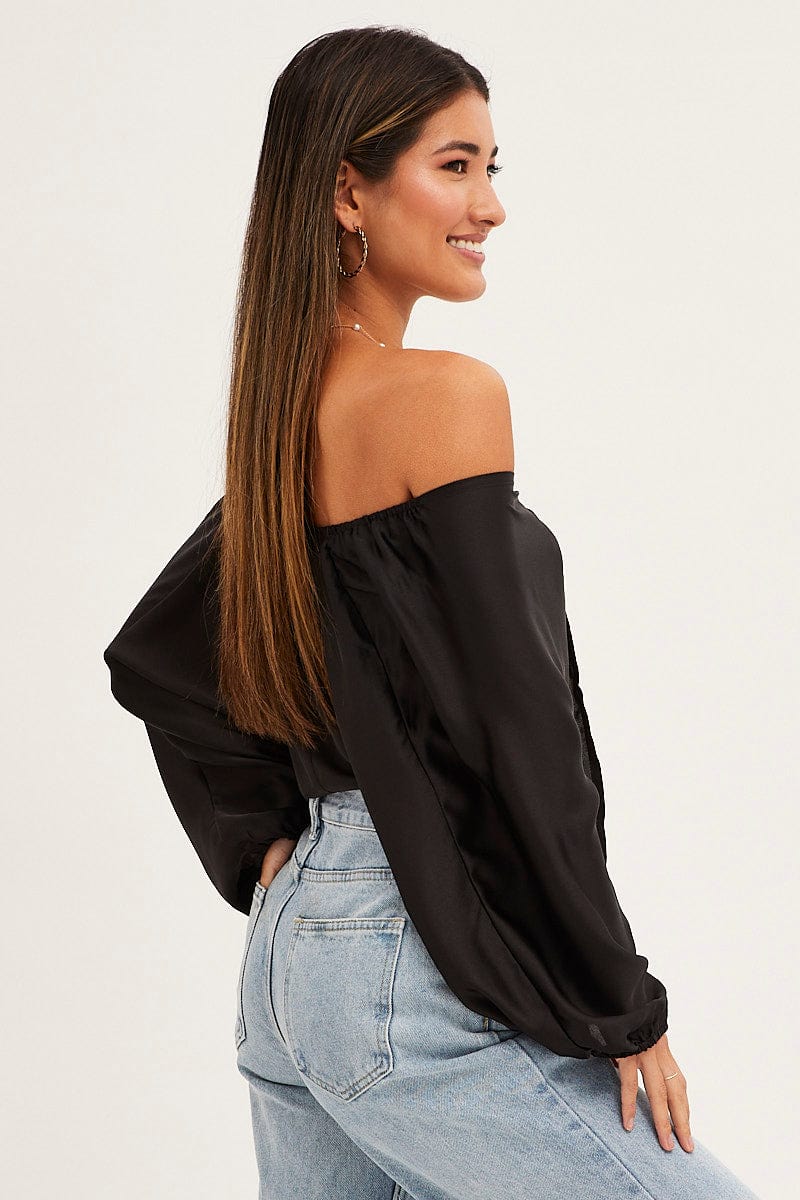 BOLERO Black Bolero 3/4 Sleeve Tie Front Crop Satin for Women by Ally