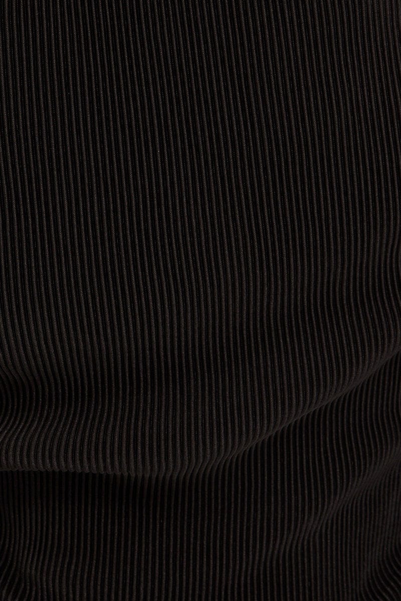 BOLERO Black Plisse Shirt Long Sleeve Button Front Satin for Women by Ally