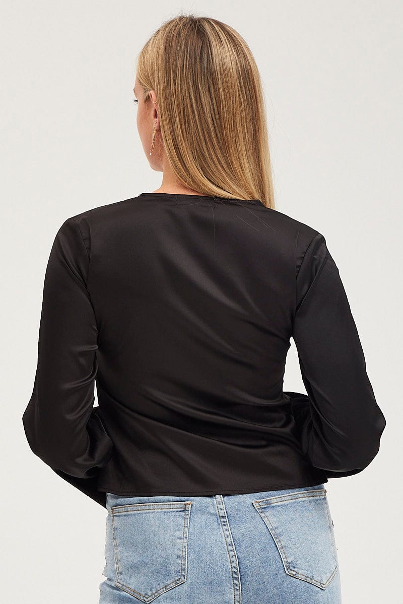 BOLERO Black Satin Jacket Long Sleeve for Women by Ally
