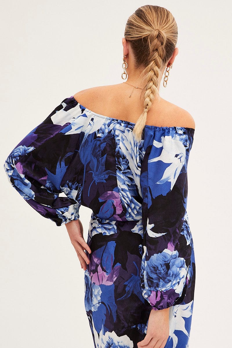 BOLERO Blue Floral Bolero 3/4 Sleeve Tie Front Crop Satin for Women by Ally