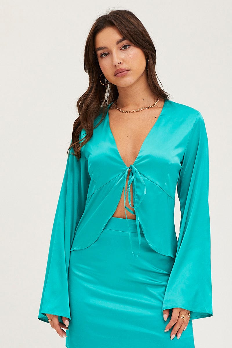 BOLERO Green Satin Jacket Long Sleeve for Women by Ally