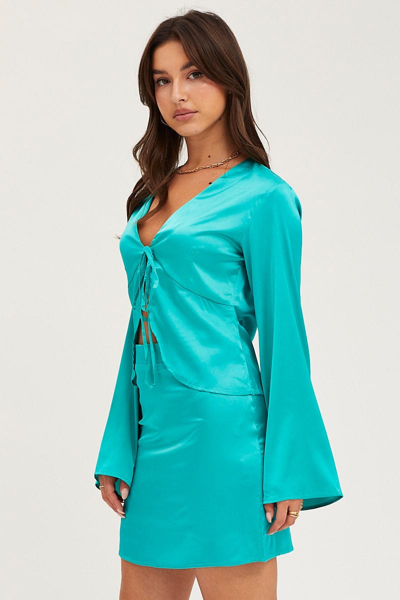 BOLERO Green Satin Jacket Long Sleeve for Women by Ally