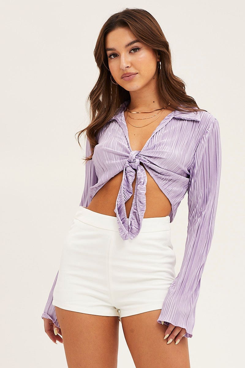 BOLERO Purple Crop Shirts Long Sleeve for Women by Ally